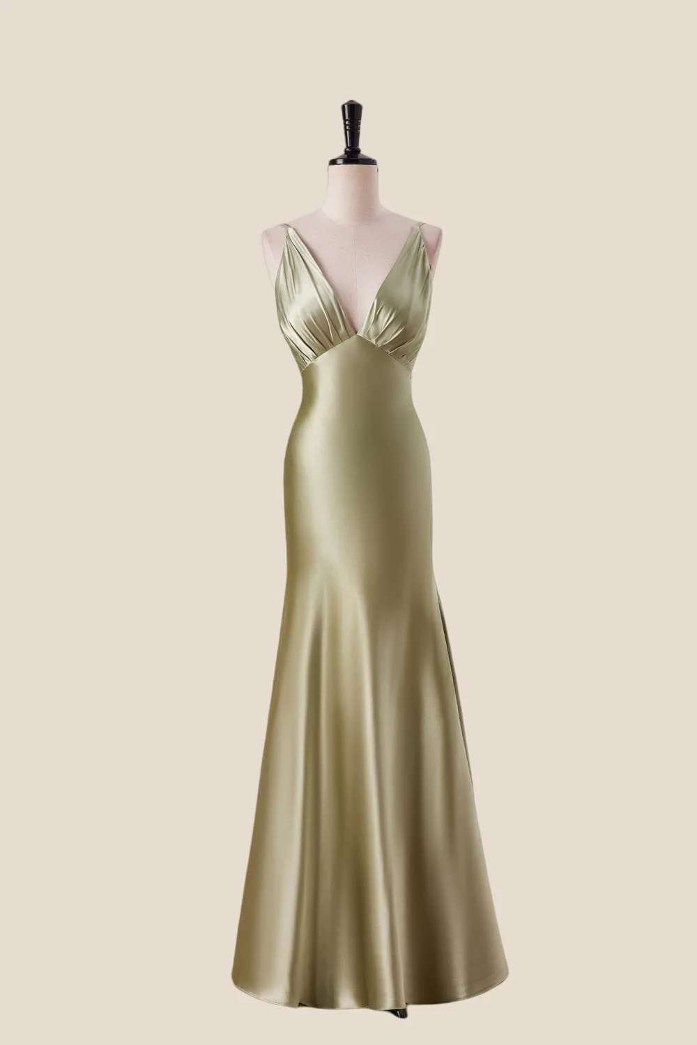 Plunge Neck Moss Green Mermaid Long Dress - Image 4