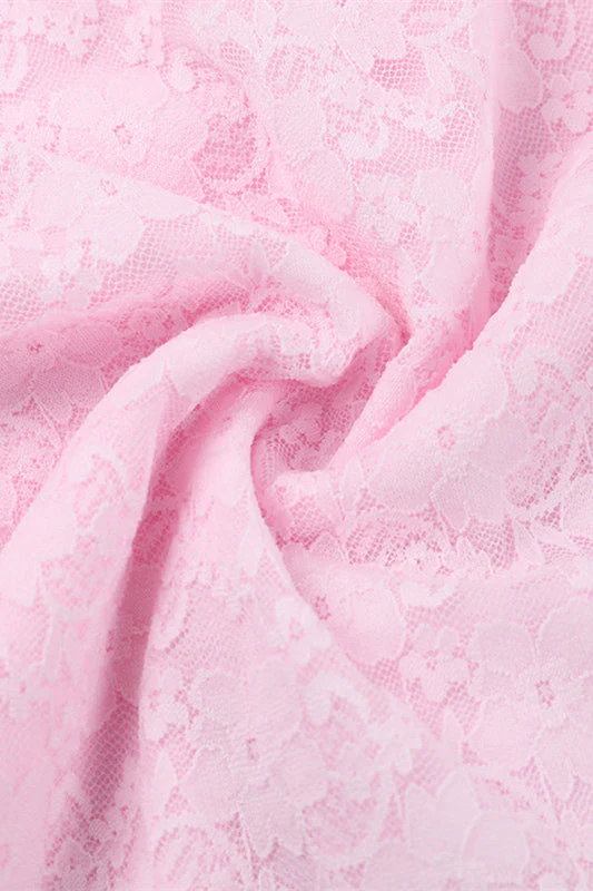 Plunge Neck Pink Ruffled Hem Lace Short Dress - Image 9