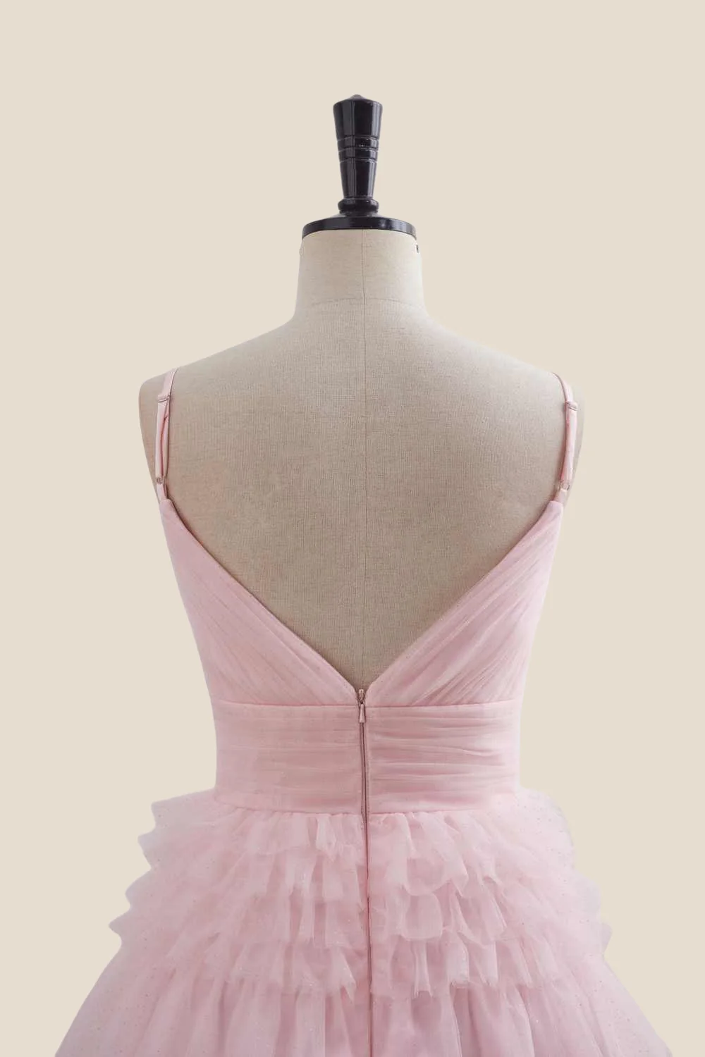 Plunge Neck Pink Tiered A-line Short Dress - Image 5