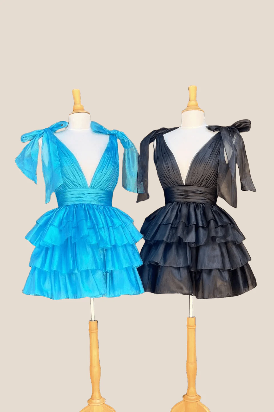 Plunge Neck Royal Blue Layered Short Dress - Image 2