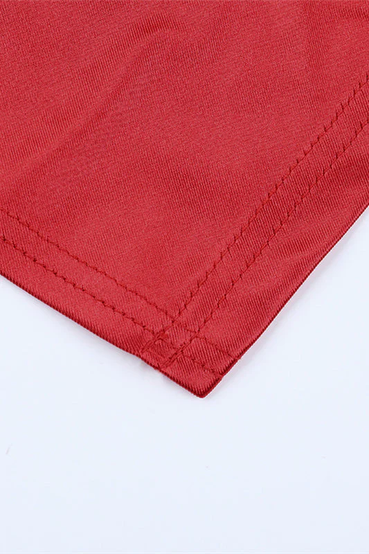 Plunge Red Ruched Long Dress with Slit - Image 9