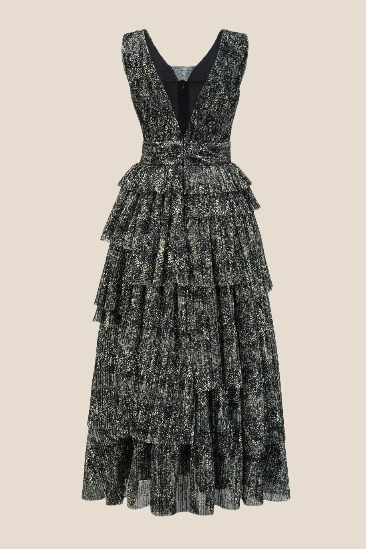 Plunge V-neck Champagne Tiered Long Dress - Image 12