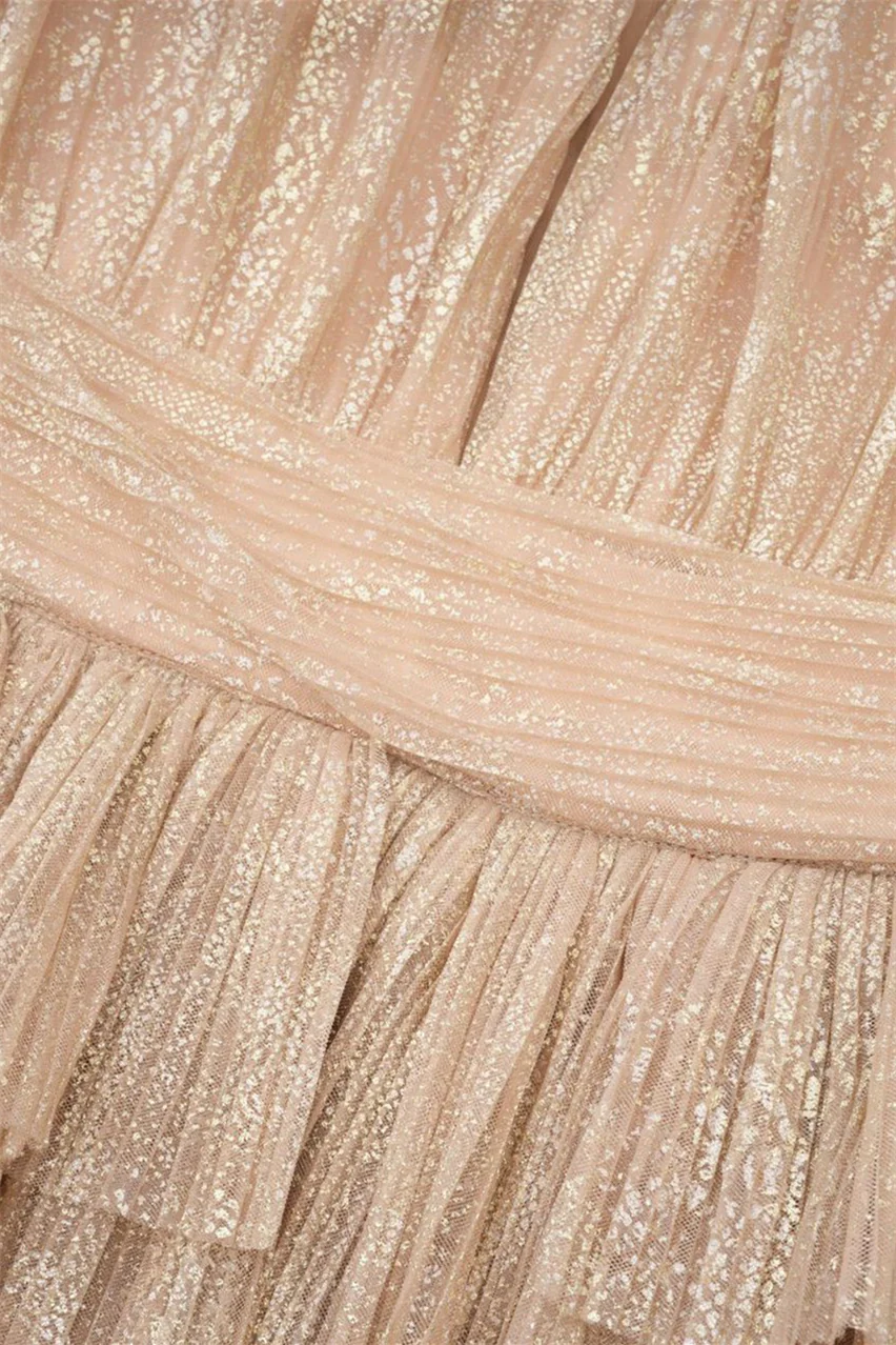 Plunge V-neck Champagne Tiered Long Dress - Image 6