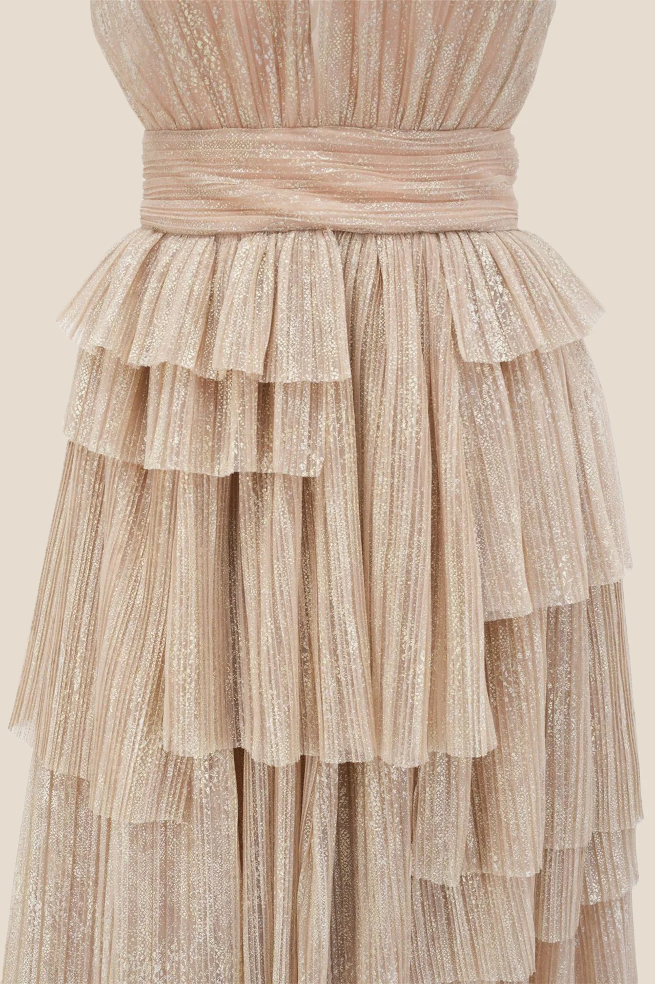 Plunge V-neck Champagne Tiered Long Dress - Image 7