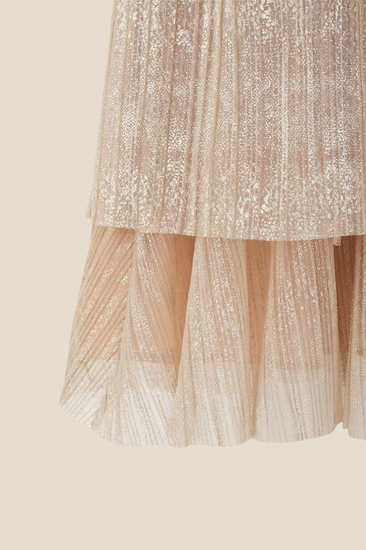 Plunge V-neck Champagne Tiered Long Dress - Image 8