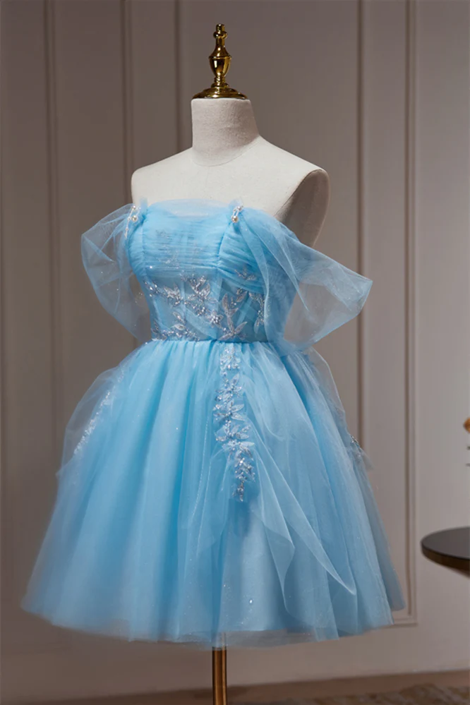 Princess Blue Tulle Off the Shoulder Short Dress - Image 2