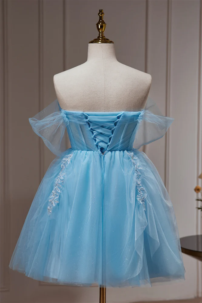 Princess Blue Tulle Off the Shoulder Short Dress - Image 3