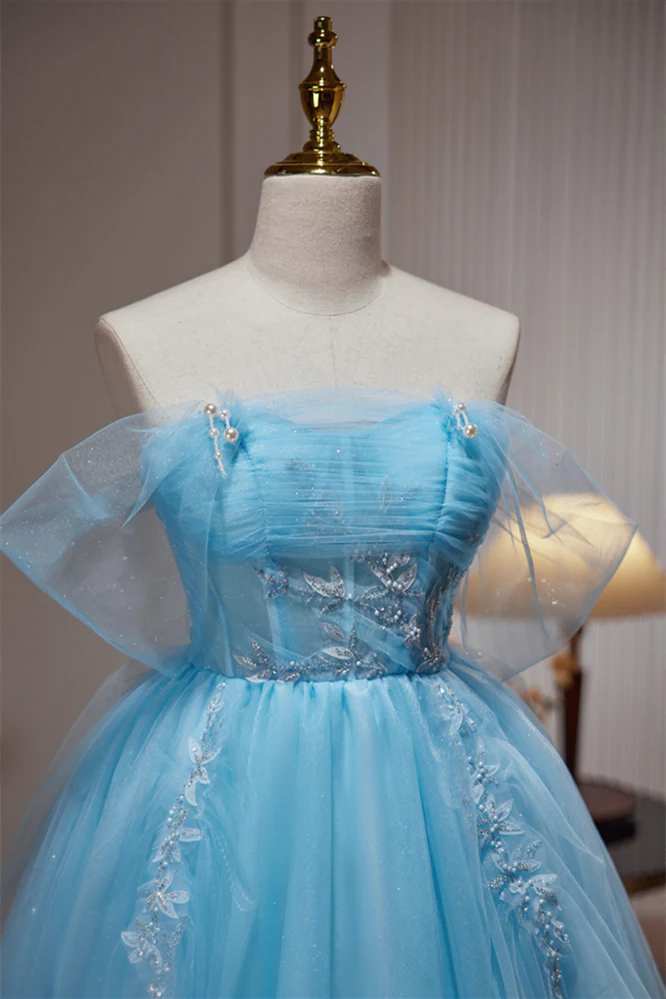 Princess Blue Tulle Off the Shoulder Short Dress - Image 4