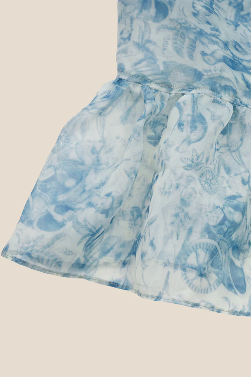 Puff Sleeves Blue Floral Print Ruffle Long Dress - Image 13