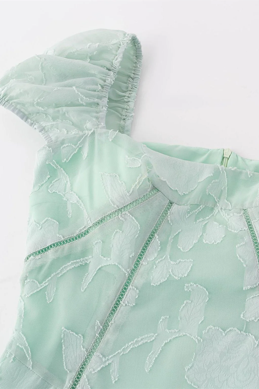 Puff Sleeves Green Floral Long Dress - Image 3