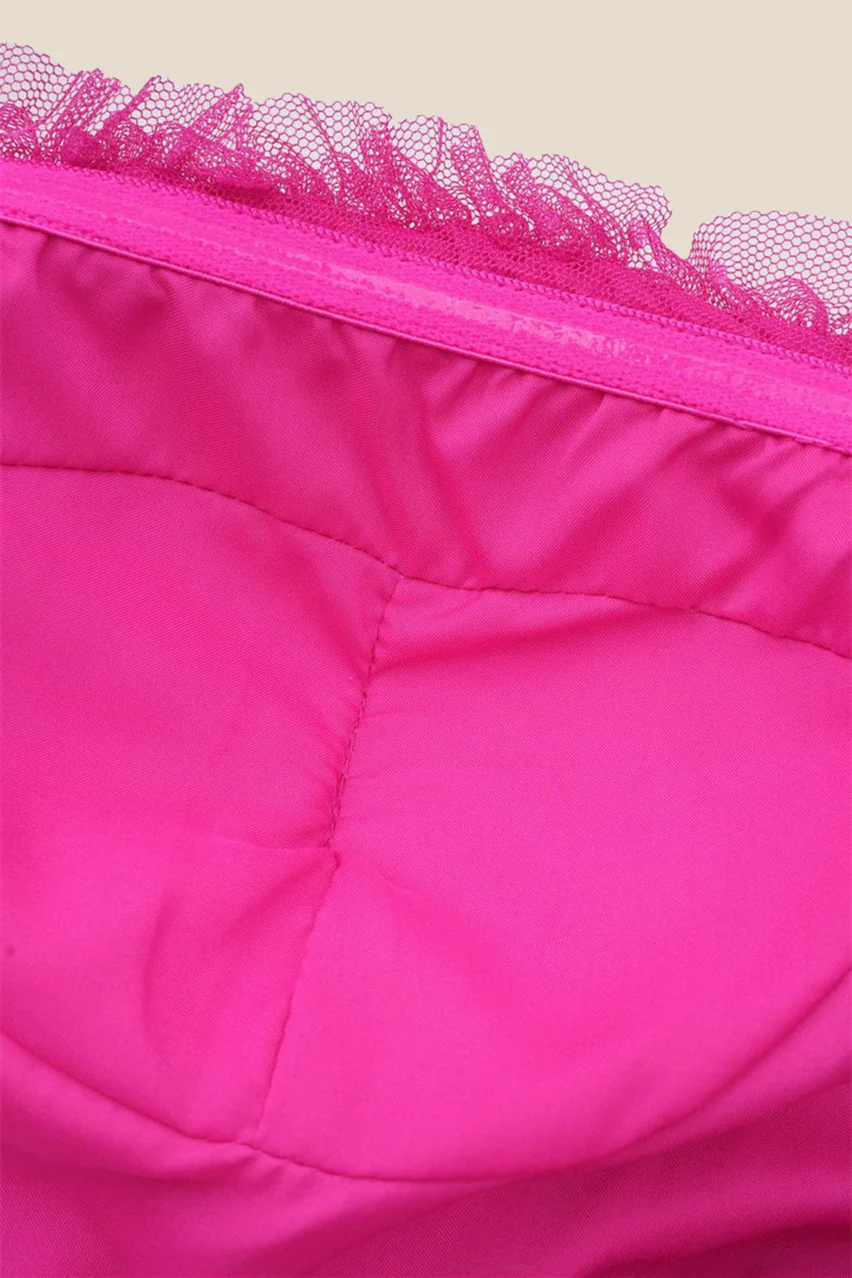 Puff Sleeves Hot Pink Dots Tiered Long Dress - Image 6