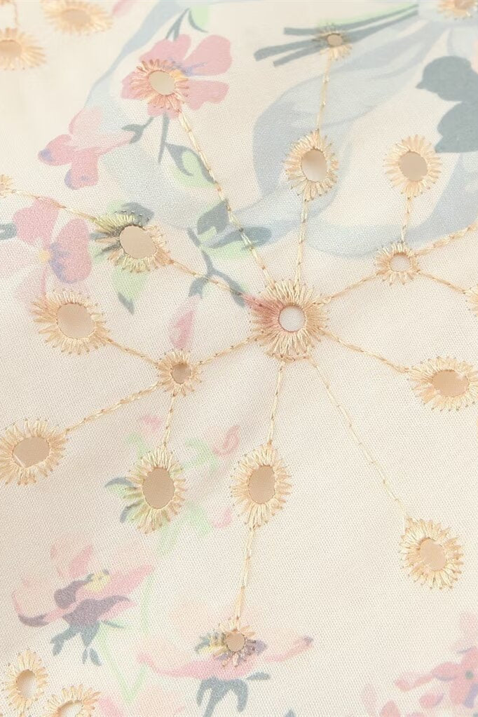 Puff Sleeves Light Apricot Floral Print Summer Dress - Image 5