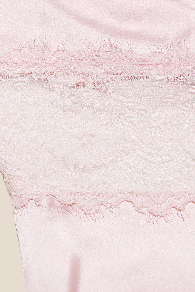Puff Sleeves Pink Lace Splicing Mermaid Long Dress - Image 6