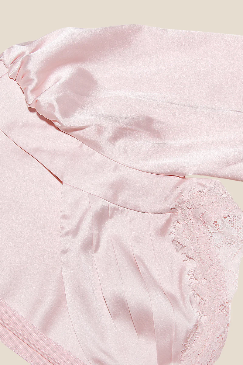 Puff Sleeves Pink Lace Splicing Mermaid Long Dress - Image 7