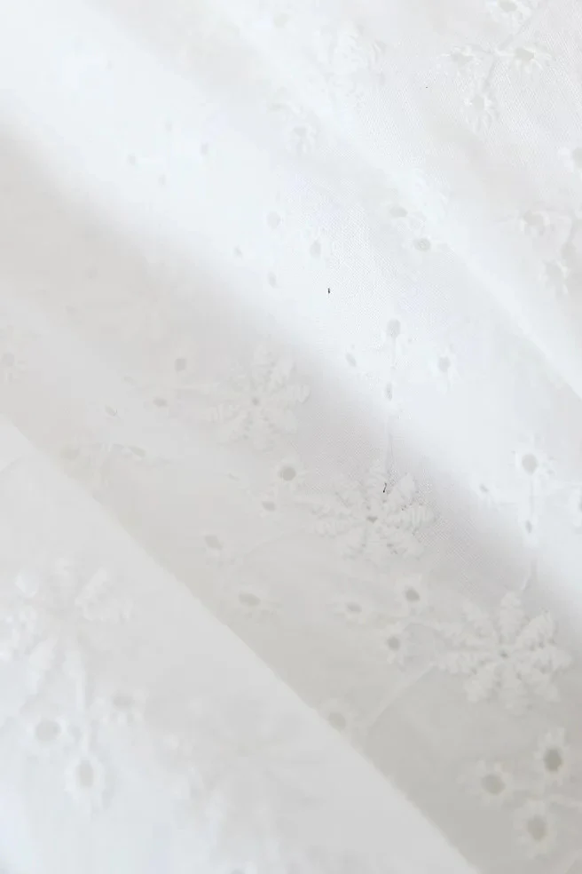 Puff Sleeves White Embroidery Short Dress - Image 10
