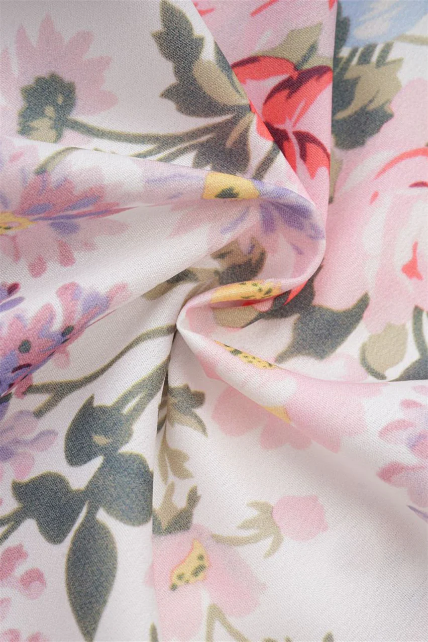 Puff Sleeves White Printed A-line Short Dress - Image 16