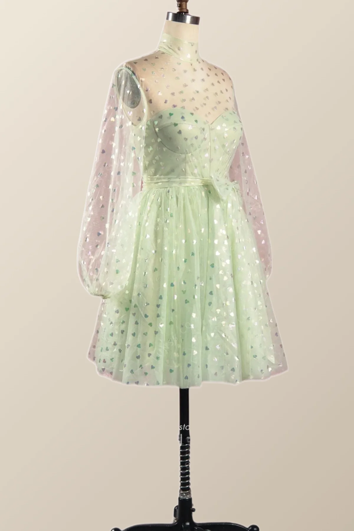 Puffy Long Sleeves Sage Green A-line Homecoming Dress - Image 4