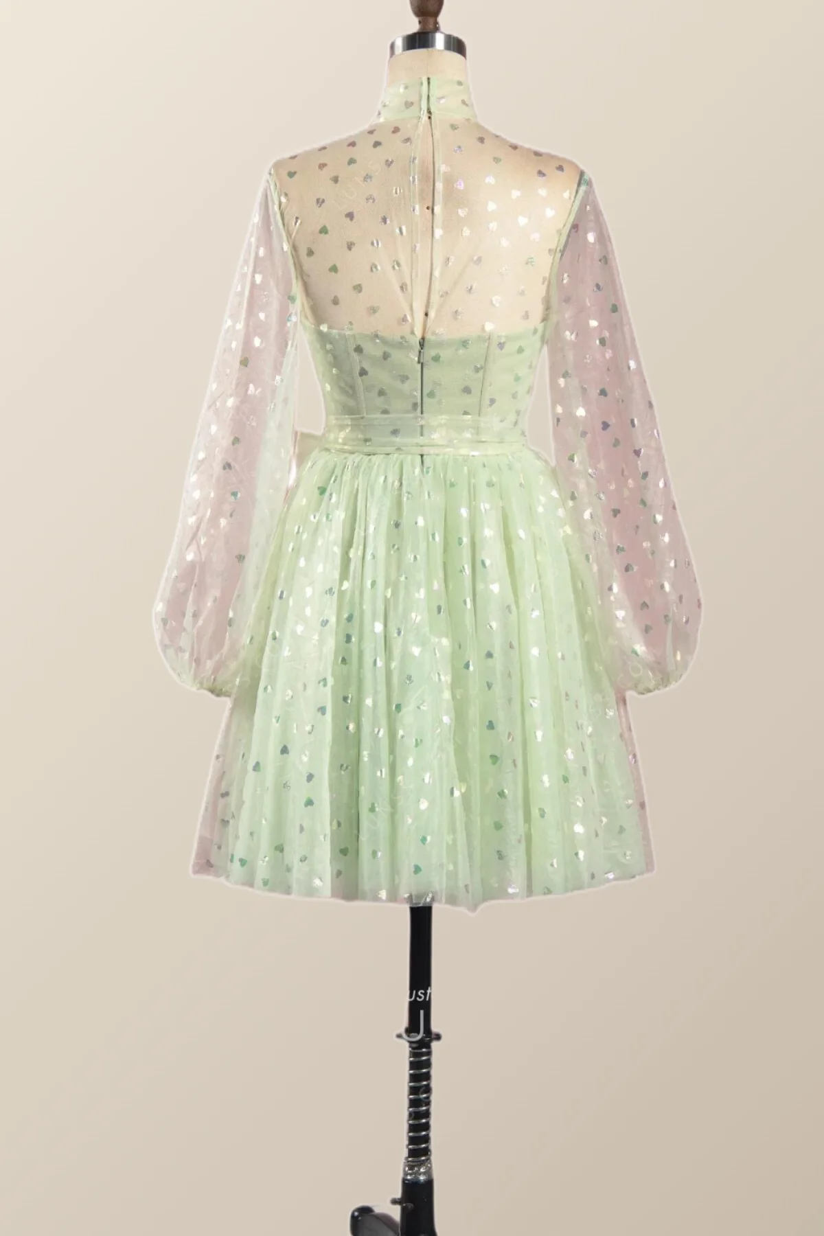 Puffy Long Sleeves Sage Green A-line Homecoming Dress - Image 5