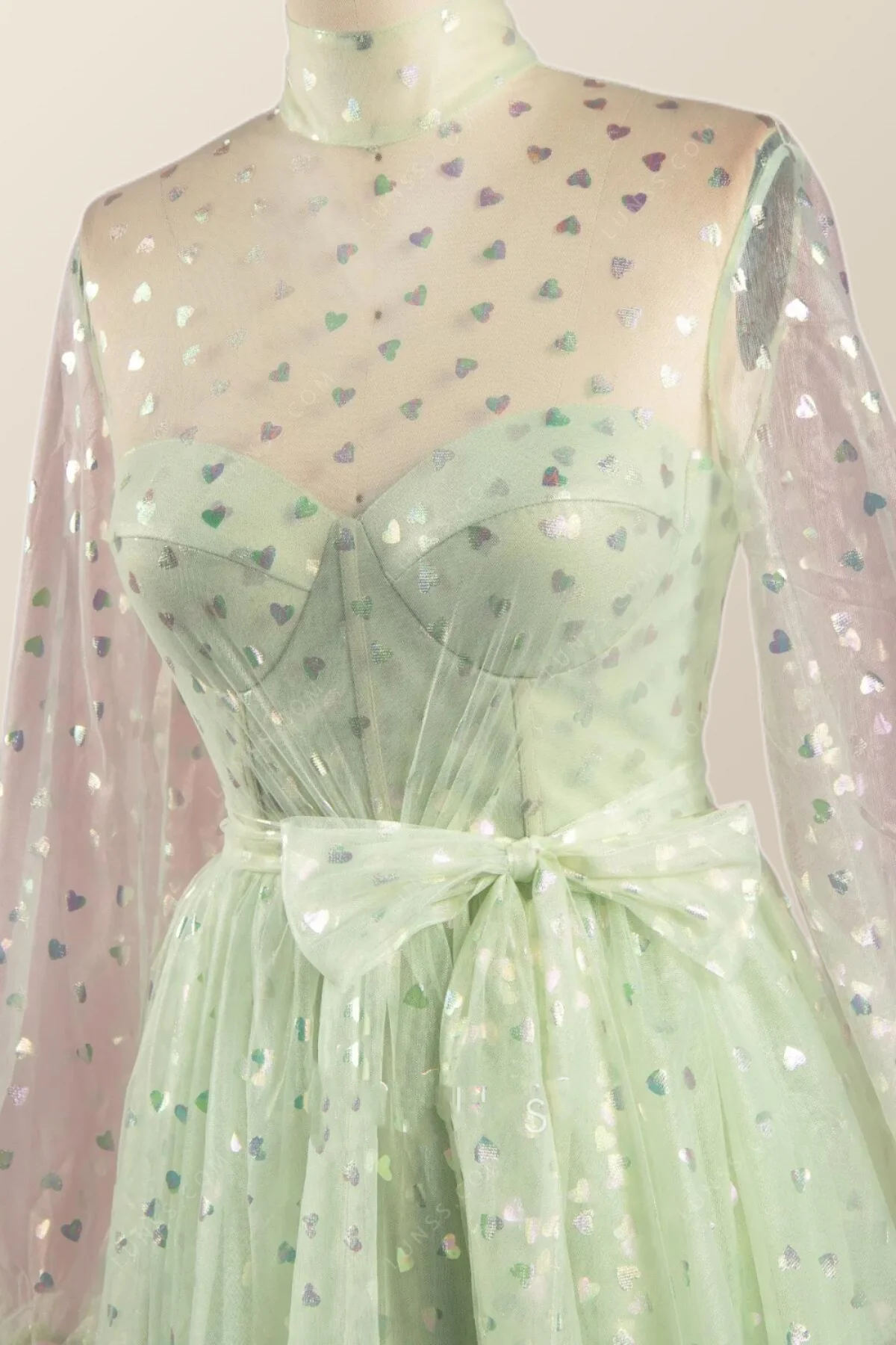 Puffy Long Sleeves Sage Green A-line Homecoming Dress - Image 6