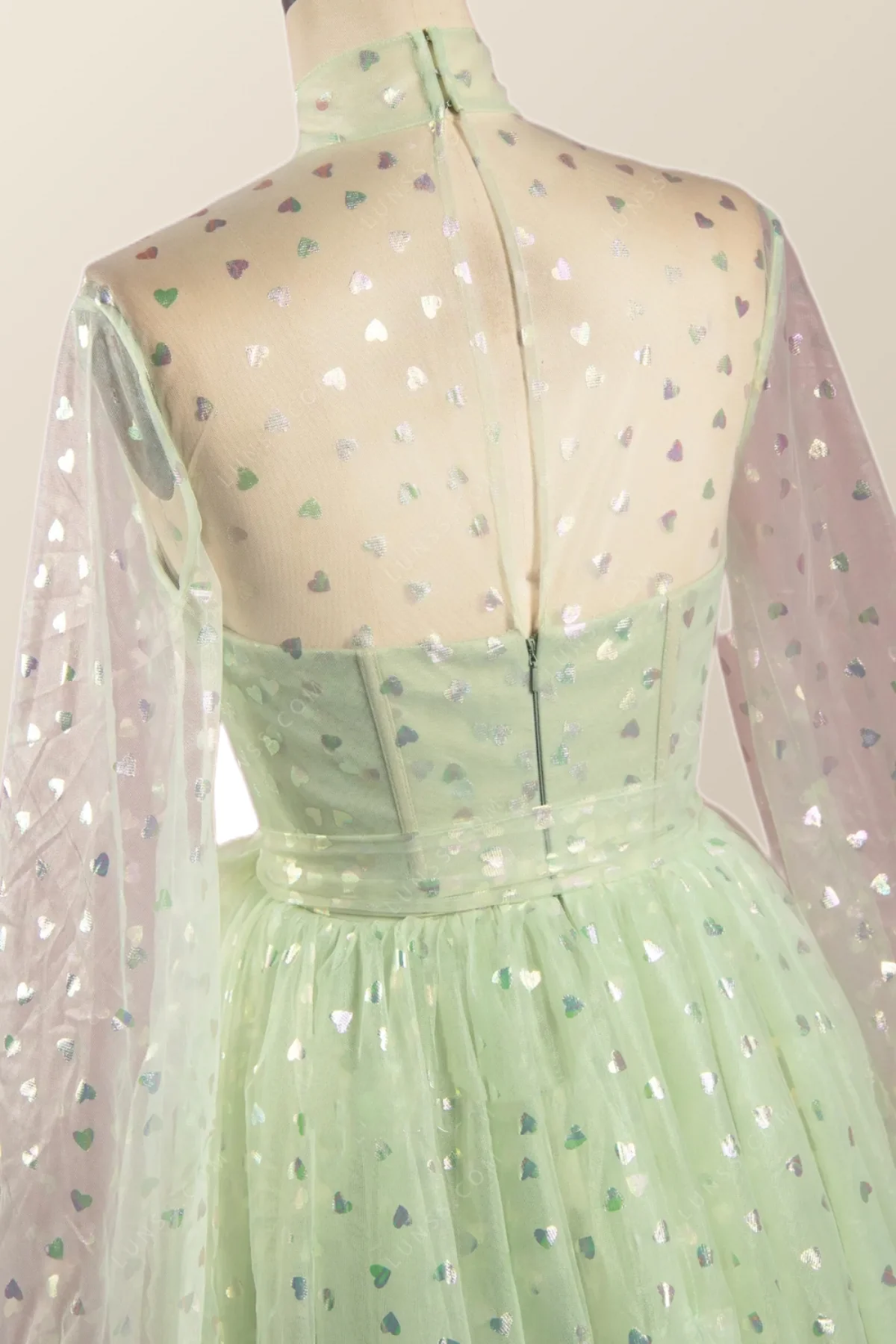 Puffy Long Sleeves Sage Green A-line Homecoming Dress - Image 7