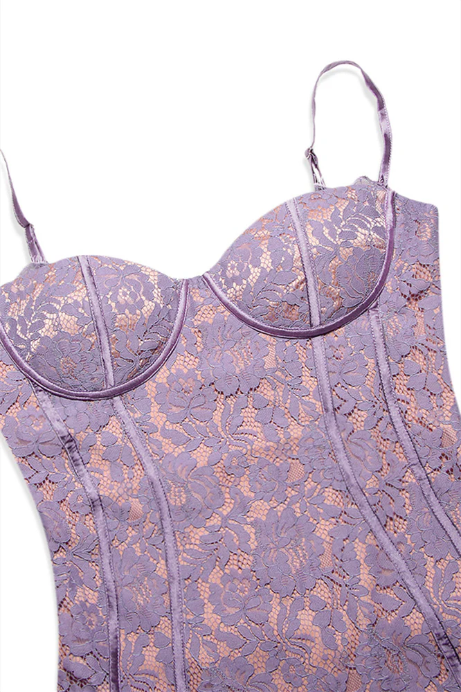 Purple Lace Appliques Bodycon Short Dress - Image 4