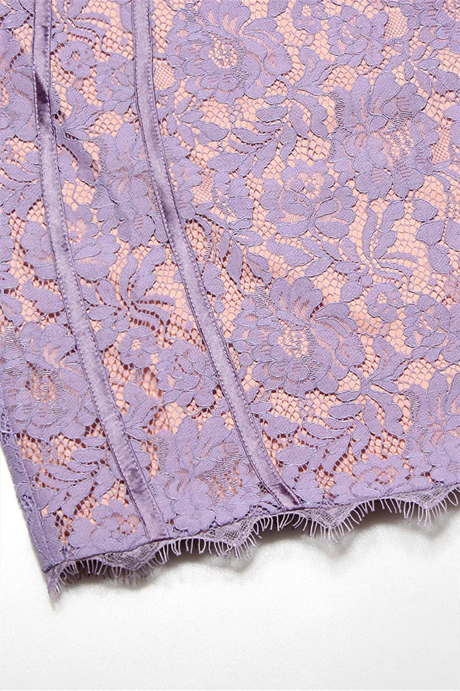 Purple Lace Appliques Bodycon Short Dress - Image 9