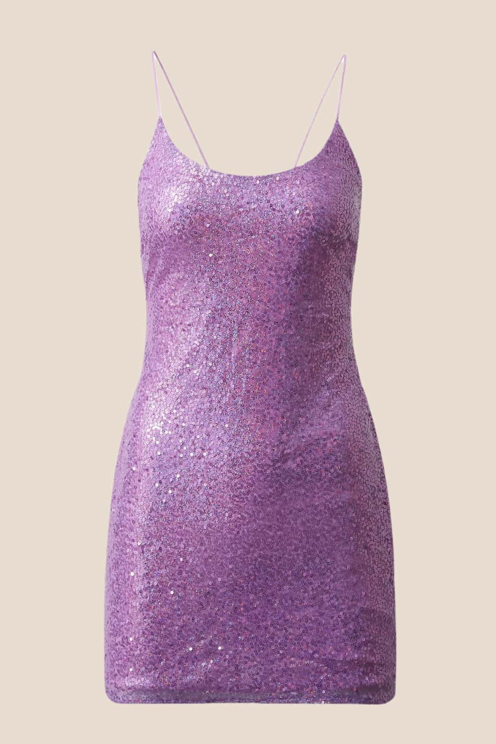 Orange Sequin Straps Tight Short Dress - Image 3