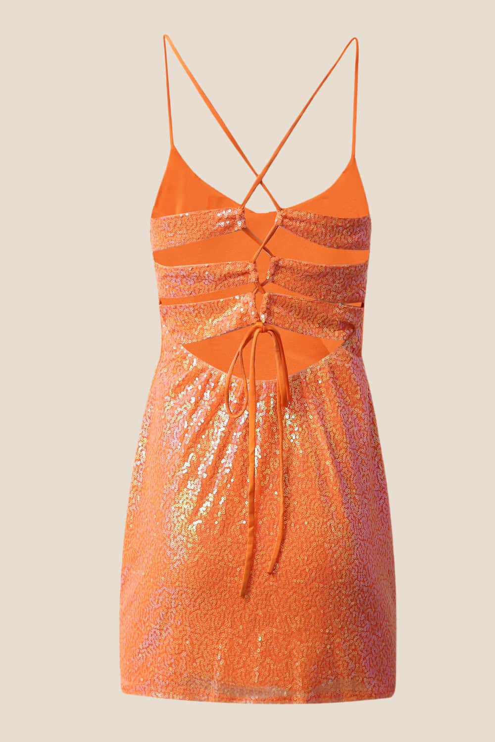 Orange Sequin Straps Tight Short Dress - Image 2
