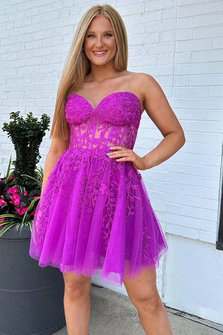 Black Lace Appliques A-line Short Prom Dress - Image 3