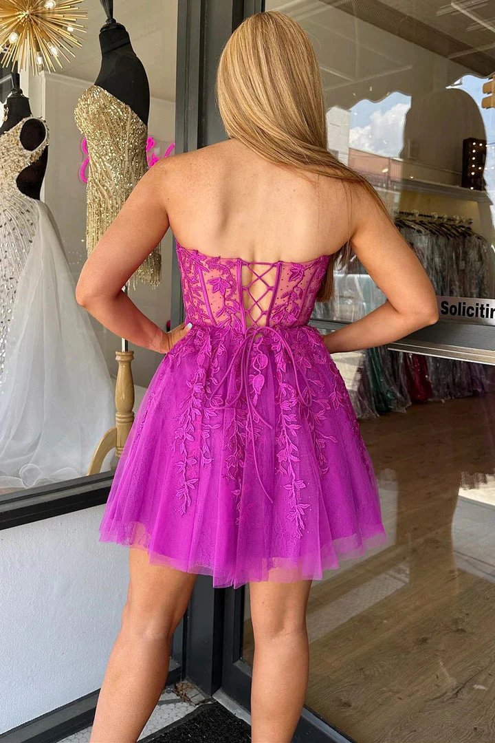 Black Lace Appliques A-line Short Prom Dress - Image 4
