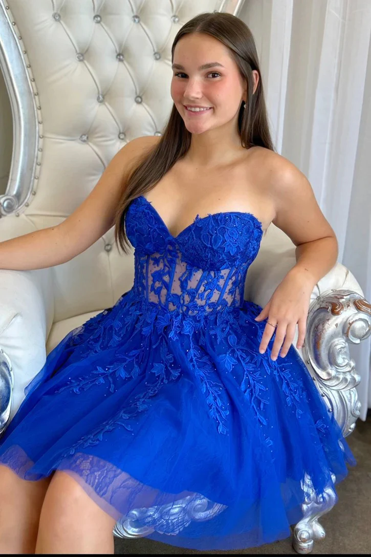 Black Lace Appliques A-line Short Prom Dress - Image 6