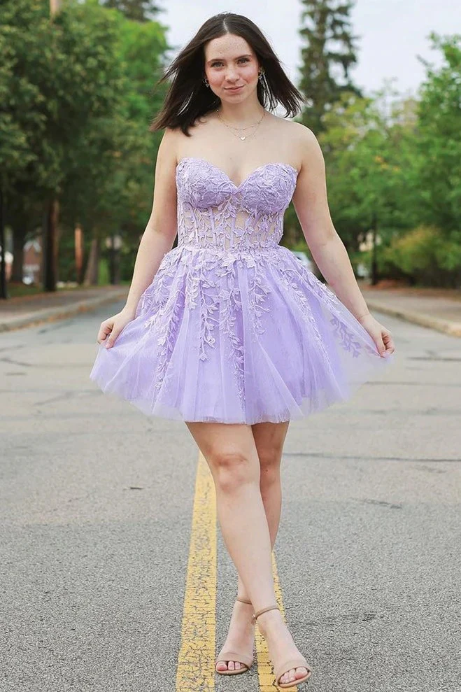 Black Lace Appliques A-line Short Prom Dress - Image 7