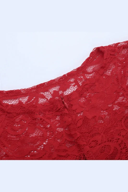 Sexy Red Sheer Lace Twist Tight Short Dress - Image 6