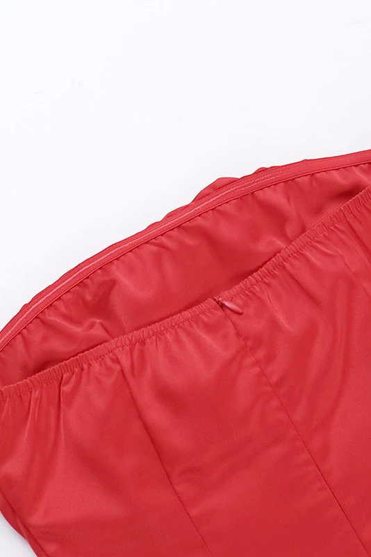 Red Ruched Asymmetric Short Dress - Image 4