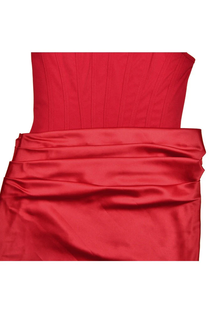Red Square Neck Draped Fitted Dress - Image 4