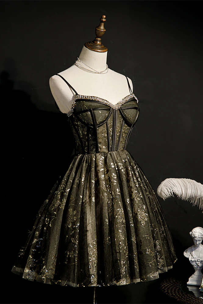 Rhinestions Black Straps A-line Short Party Dress - Image 2