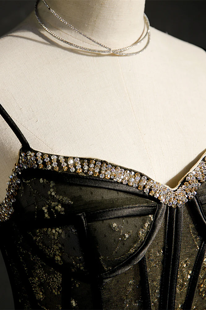 Rhinestions Black Straps A-line Short Party Dress - Image 3