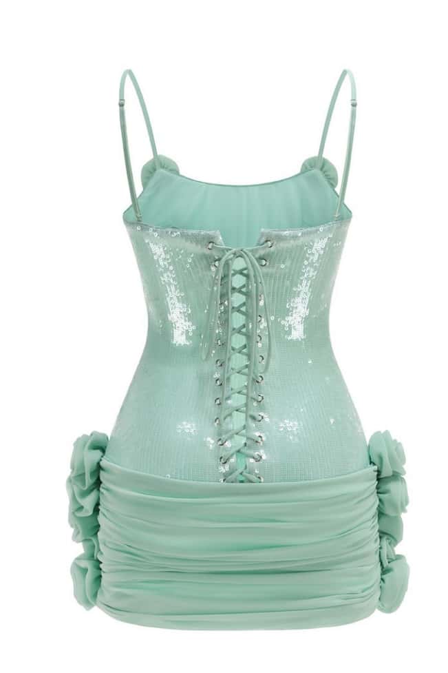 Rosette Mint Green Sequin Tight Mini Dress - Image 2
