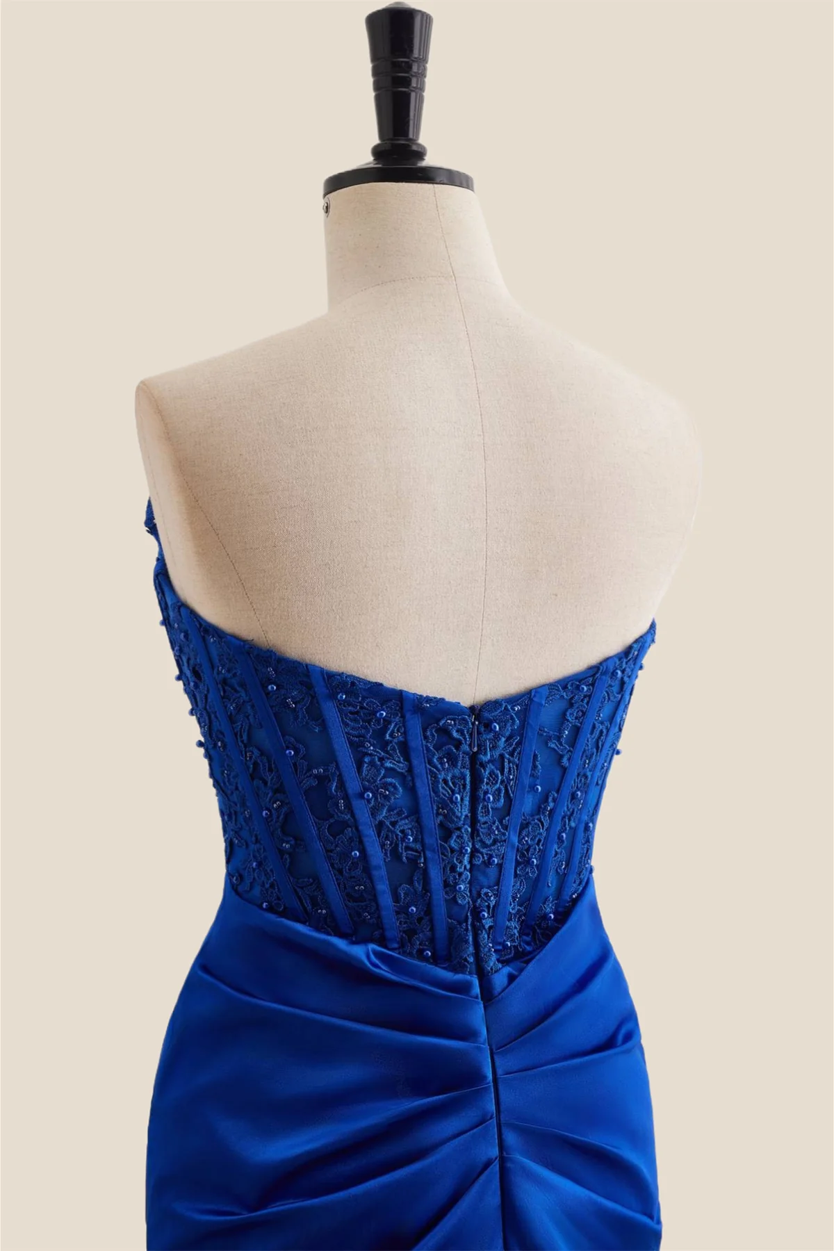 Royal Blue Appliques Ruched Bodycon Short Dress - Image 5