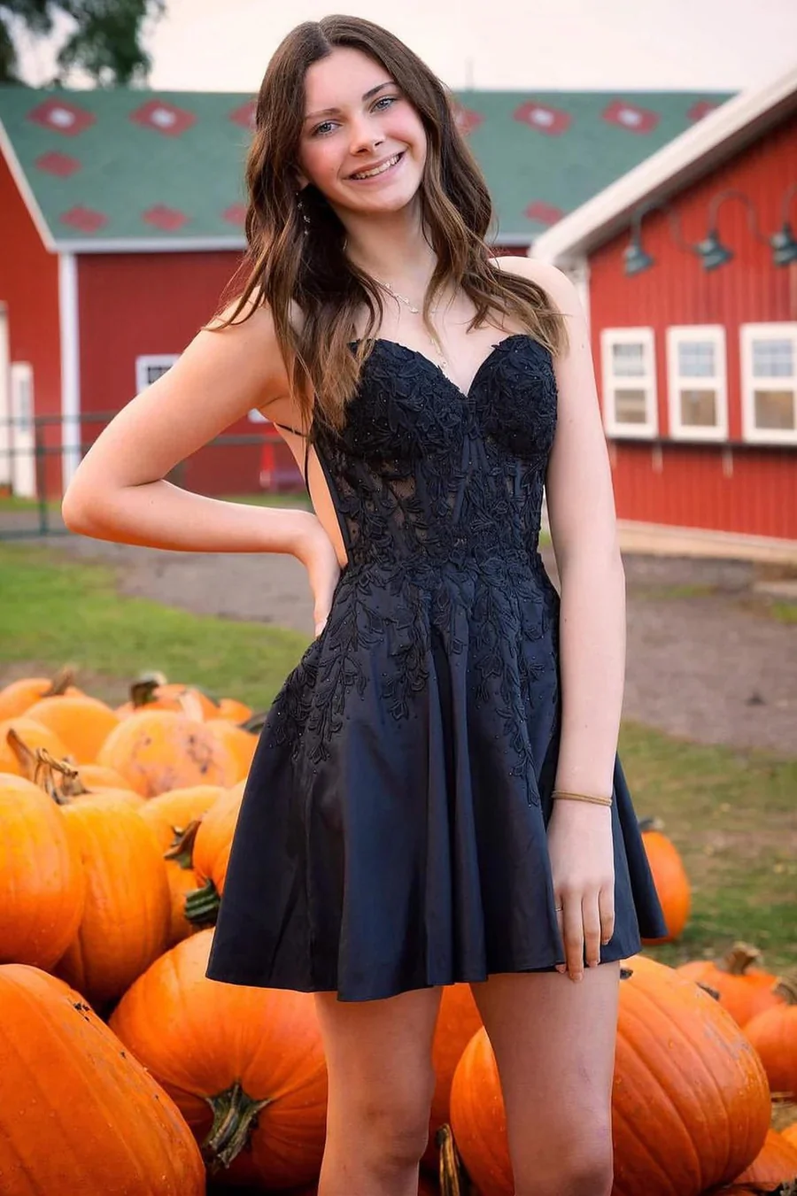 Dark Green Satin and Lace Short Dress - Image 3