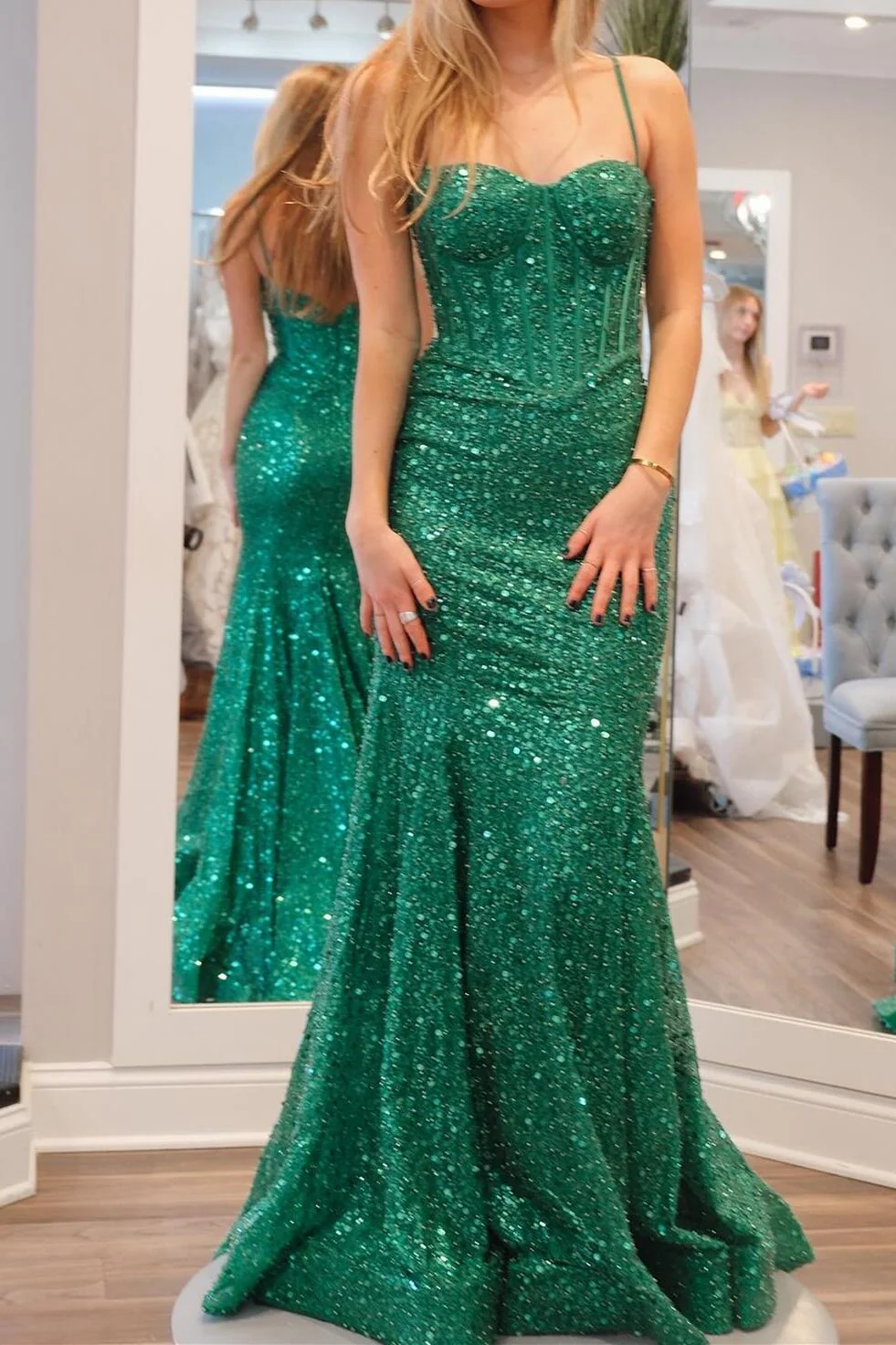Light Blue Sequin Mermaid Long Formal Dress - Image 17