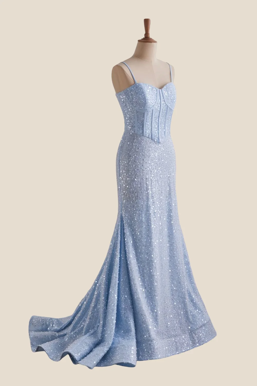 Light Blue Sequin Mermaid Long Formal Dress - Image 20