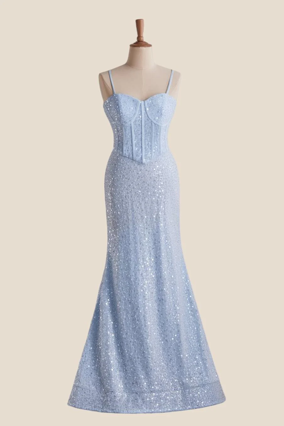 Light Blue Sequin Mermaid Long Formal Dress - Image 4