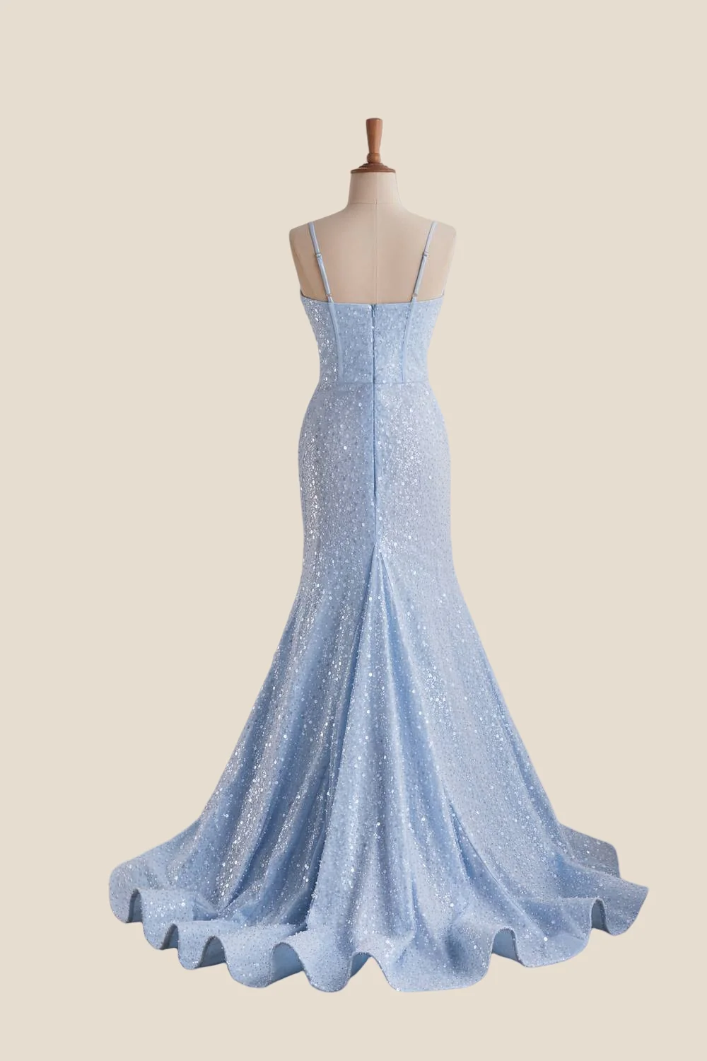 Light Blue Sequin Mermaid Long Formal Dress - Image 5