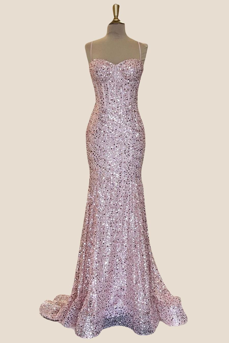 Light Blue Sequin Mermaid Long Formal Dress - Image 7