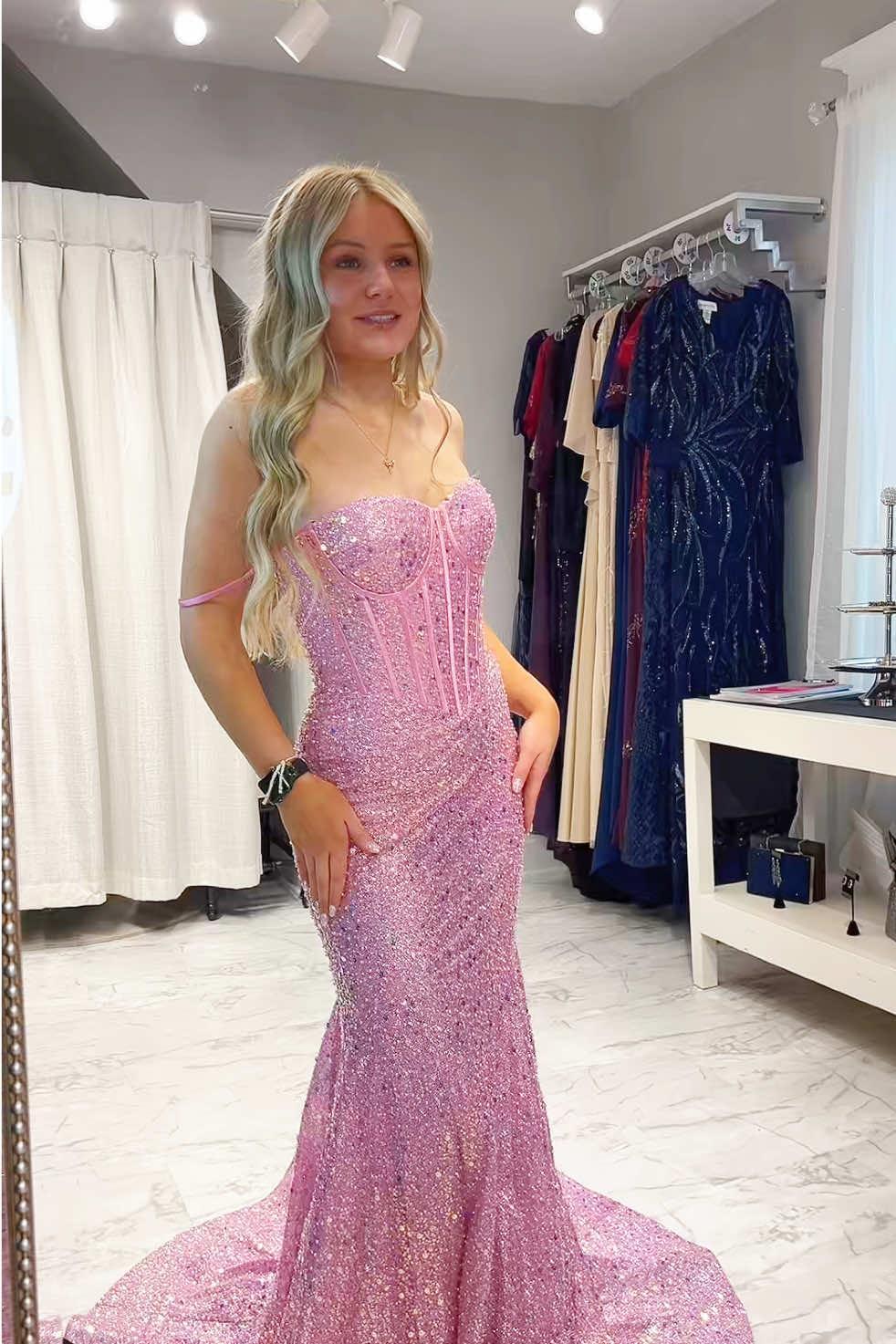 Light Blue Sequin Mermaid Long Formal Dress - Image 9