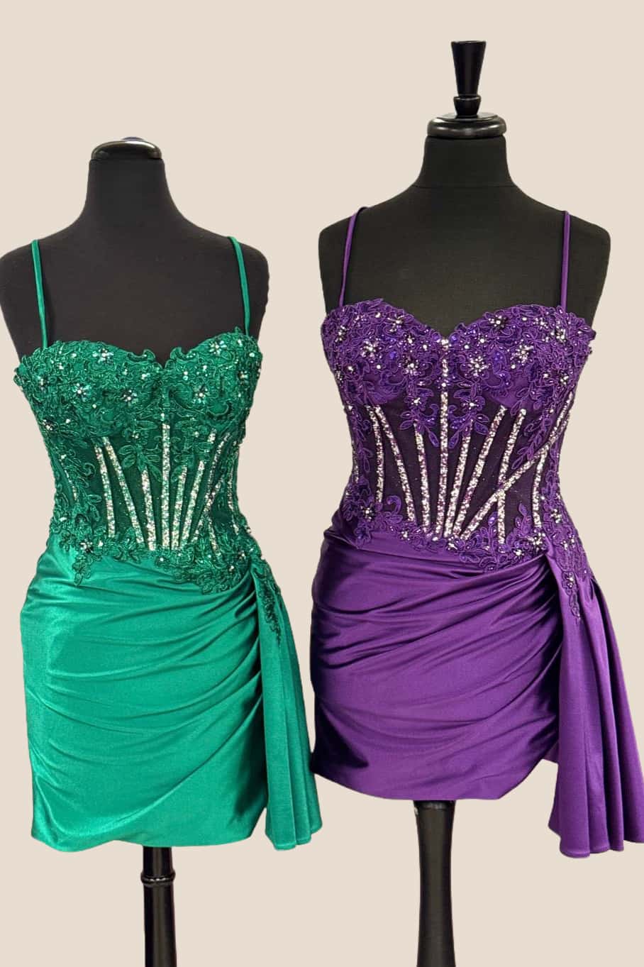 Royal Blue Straps Appliques Corset Ruched Dress - Image 3