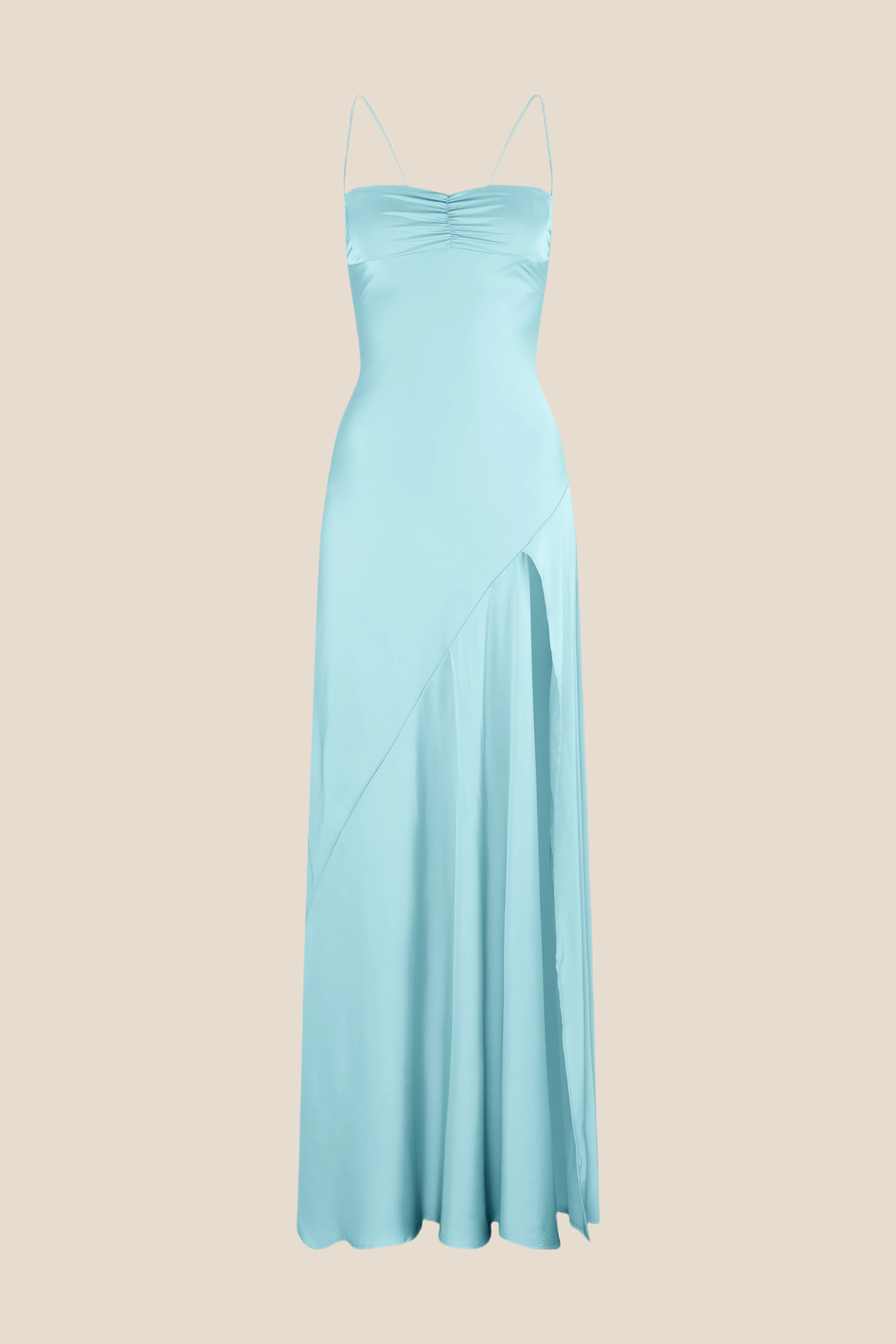 Spaghetti Straps Lilac Long Dress with Slit - Image 3
