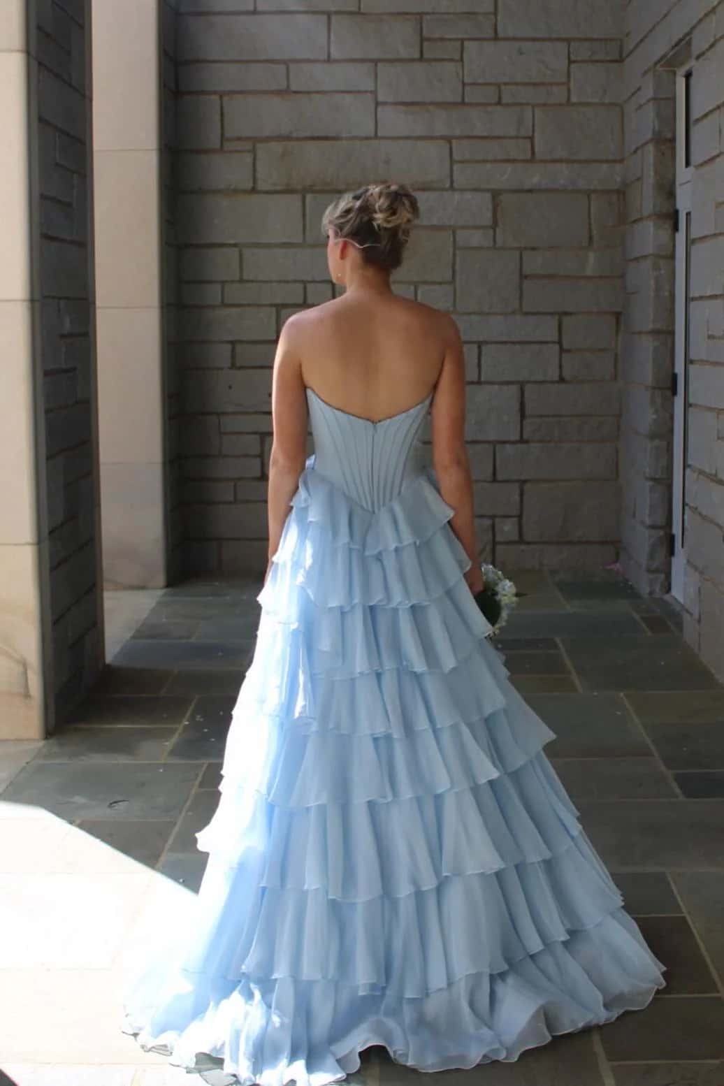 Ruched Pink Chiffon Ruffle A-line Prom Dress - Image 5