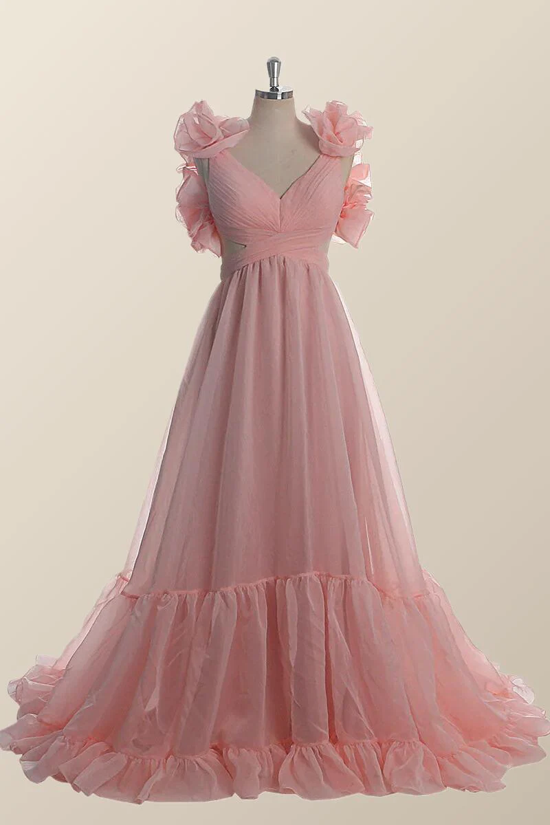 Ruffle Straps Fuchsia Pleated A-line Boho Dress - Image 9